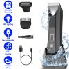 2 In 1 Electric Body Trimmer for Men Cordless Beard Groin Ball Pubic Hair Shaver IPX7 Waterproof Razor with LED Light LCD Display Guard Comb Shaving H