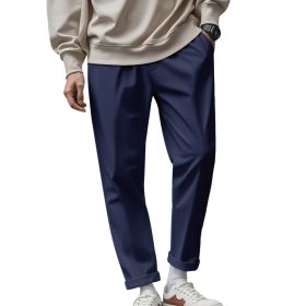 Men's Trousers With Pockets Casual Loose Comfortable Quick-drying Waist-tied Pants (Option: Navy Blue-S)