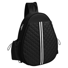 Pickleball Sling Bag for Men Women Waterproof Badminton Tennis Backpack with Wet Pocket Hidden Fence Hook Machine Washable GPCT5413 (Color: Black)