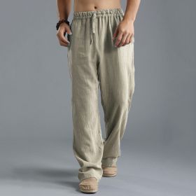 Men's Breathable Linen Loose Casual Sports Pants (Option: Khaki-S)